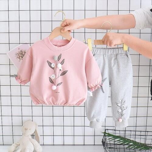 0-4 years old baby girl clothes spring and autumn pure cotton suit girl flower home clothing baby girl leisure two-piece suit