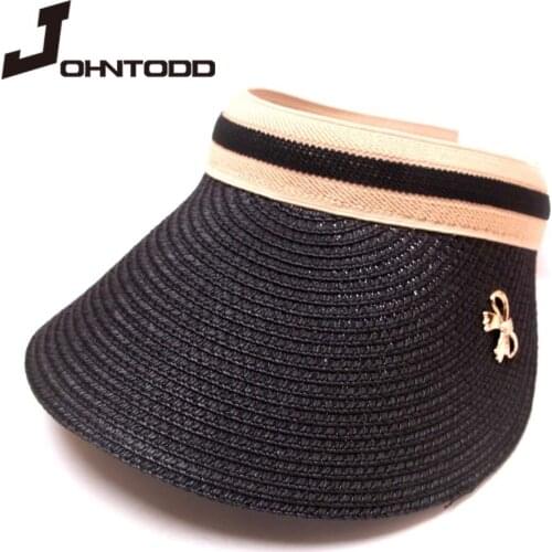 Summer Breathable Straw Hat Sun Hat Topless Empty Sun Hat Lady Adjustable Natural Grass Topless Beach Travel Hat Empty top cap