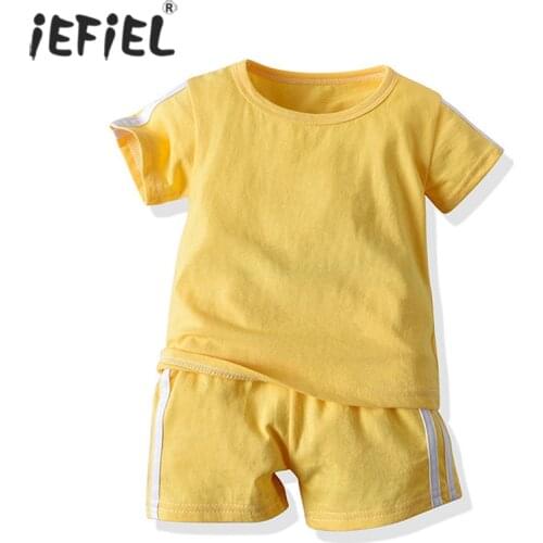 Summer Baby Boy Clothes Kids Sport Clothes 2Pcs Set Short Sleeve Stripes Sides Pullover T-shirt+Shorts Suit Toddlers Sport Suits