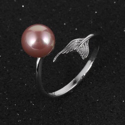 Trendy Women Girls Pearl Rings Simple Silver Plated Mermaid Tail Opening Adjustable Ring Finger Bague jewelry Bridal Gift