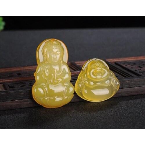 Natural Yellow Agate Guanyin Buddhism Pendant Necklace Man Woman Charm Jewellery Fashion Accessories Hand-Carved Luck Amulet
