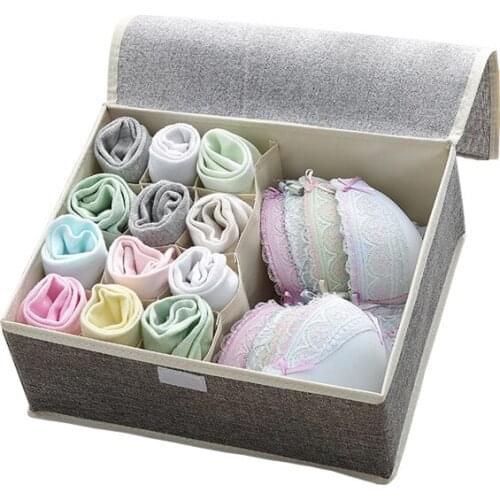 New Fabric Cotton Collapsible underwear Bra Storage box Multicolor Drawer Underwear Box Scarf Socks Bra home storage organizer