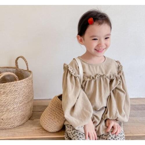2021 new girls boys corduroy shirt cotton linen full sleeve autumn kids top