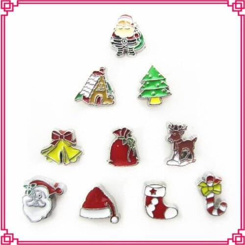 Wholesale 120Pcs/lot Christmas Hat Bells Tree Socks Hourse Floating Charms Making Living Locket Necklaces DIY Jewelry