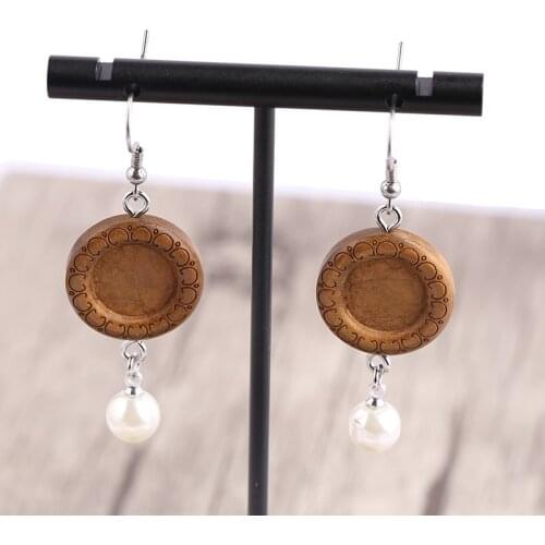 Reidgaller 5pairs Fit 12mm round cabochon wood earring base blanks stainless steel earrings hooks with simulated pearl charms