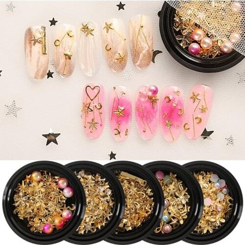 ICYCHEER ixed 3D DIY Hollow Metal Frame Nail Art Decorations Gold Rivet Pear Manicure Accessories DIY Shell Slider Nail Studs