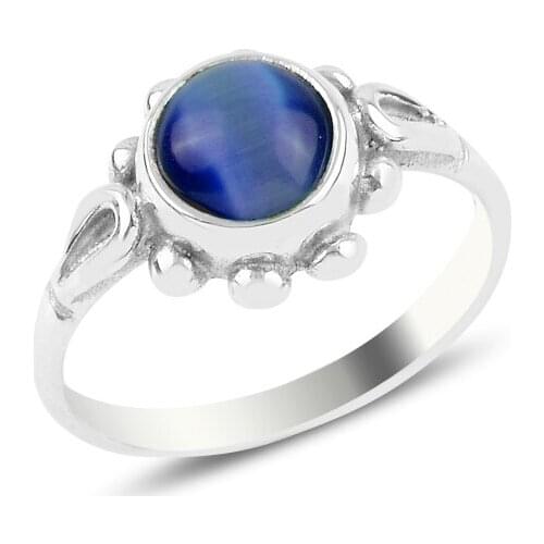 Silver 925 Set Navy Blue Cat 'S Eye Daisy Engagement Ring