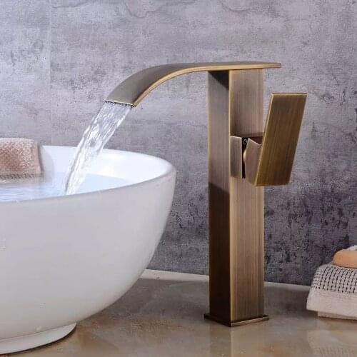 Basin Faucets Waterfall Bathroom Antique Bronze Faucet Single Handle Torneiras Para Banheiro Mixer Tap Deck Mounted Water Taps