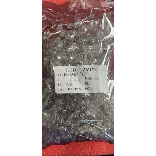 LED light tube 5MM F5 white hat lamp phosphor big chip cupful mug and 500PCS -1lot