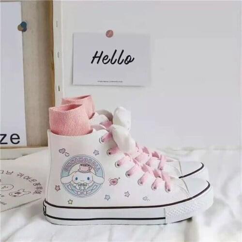 Harajuku Womens Canvas Shoes Hand-painted Dog Womens Shoes Kawaii High-top Canvas Shoes Soft Sister Shoes for Women Sneakers