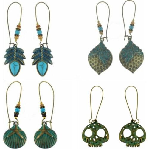 Boho Jhumki Starfish Shell Skull Earrings Beaded Leaf Hoop Soutache Earing for Women Traditional Festival Ethnic India Jewelry