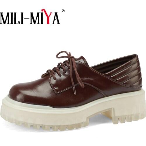 MILI-MIYA 2021 Fashion Brand Design Platform Pumps Lace Up Thick Bottom British Style Young Lady Daily Wear Simple Casual Shoes