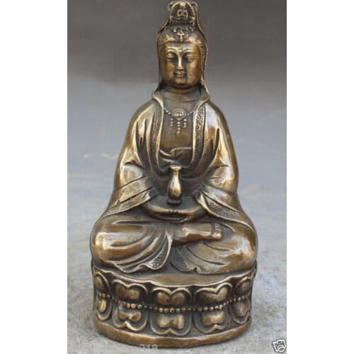 16CM Chinese Buddhism Bronze Copper Kwan-Yin Guan Yin GuanYin Buddha Statue