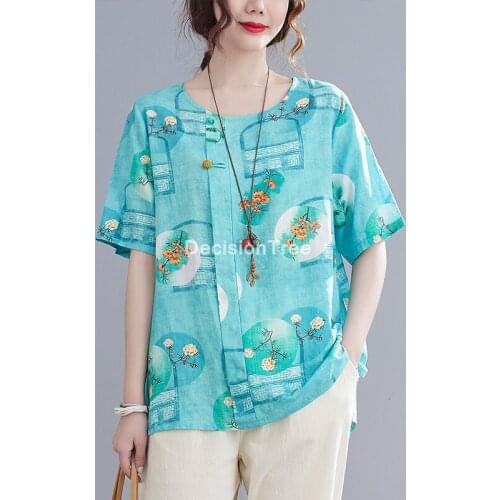 2021 traditional chinese clothing women hanfu top female blouses elegant ladies retro style tops cotton linen cheongsam shirts