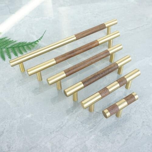 3.78'' Wooden T Bar Cabinet Pulls Handles Pure Copper Drawer Dresser Handle Kitchen Cupboard Door Pull Knobs Fuenirture Hardware