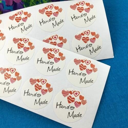 500Pcs White Round Shape Sticker Labels Hand Made With Love for Jewelry Carrying Cases Festival Gift Boxes Decorations Stickers