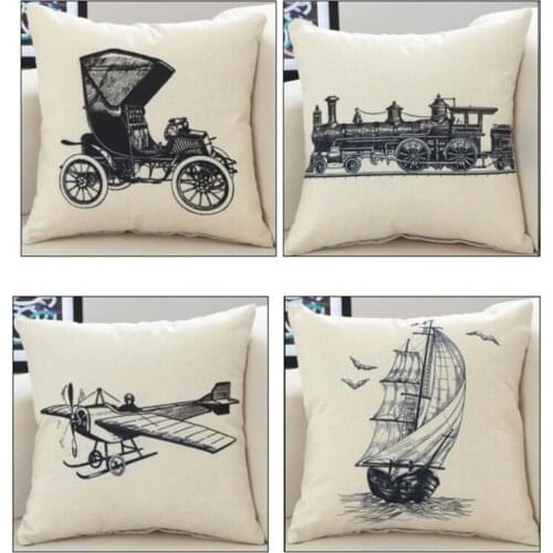 Retro Style Sketch Pillow Case Linen Printing Square Pillowcase Decorative Cushion Sofa Home Decor Nordic Cushion Cover 45*45cm