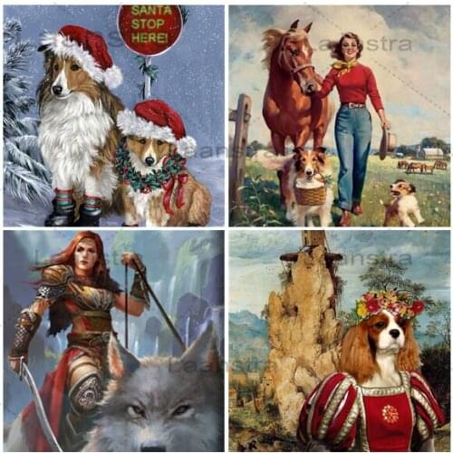 Christmas Dog DIY Diamond Painting Home Decoration Handmade Gift Mosaic Sticker Diamond Embroidered Woman Horse Wall Art Picture