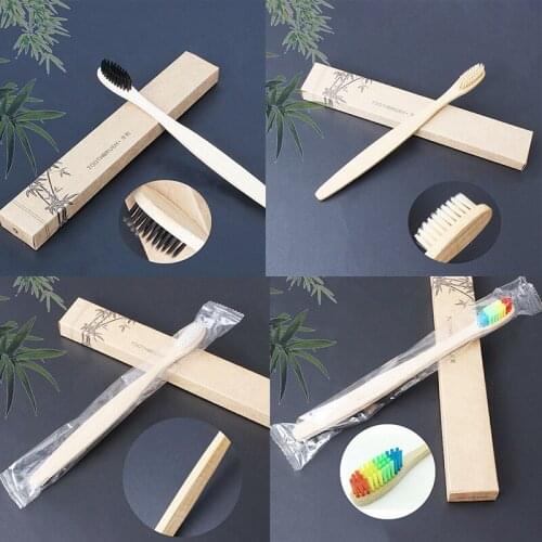 Bamboo Toothbrush Wholesale Environment Wooden Rainbow Bamboo Toothbrush Soft Bristle Oral Care 4 Colors Environmentally Wood