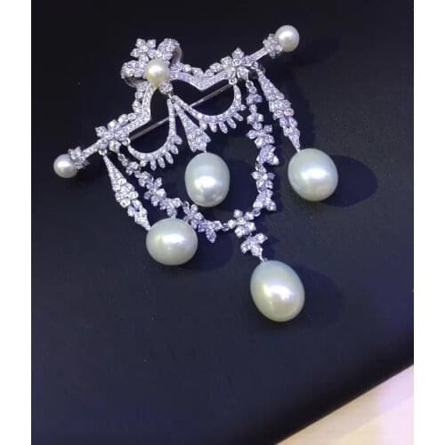 Natural fresh water pearl brooch pins 925 sterling silver tear drop high quality blingbling fine women jewelry free shipping