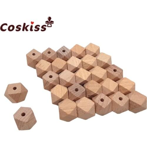 50pcs Beech Wood Bead Unfinished Natural 10mm Geometric hexagonal Wooden Beads For DIY Baby Teether Nacklace