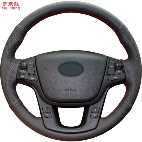 Yuji-Hong Artificial Leather Car Steering Covers Case for KIA Sorento 2009-2013 Hand-stitched Wheel Cover Car Styling