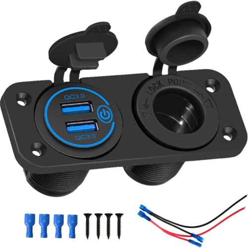 Dual QC3.0 Cigarette Lighter Outlet Splitter Car Charger Socket 12V USB outlet Marine Waterproof Power Panel Adapter DIY Kit