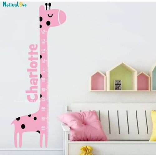 Fixed Size Giraffe Height Chart Animals Growth Custom Name Wall Sticker Ruler Vinyl Decal Nursery Decor Kids Room Poster YT3502