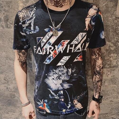 Fashion Printing T Shirts Mens Social Camisa Homens Night Club Outfits Slim Fit Short Sleeves Mode Man Kledin 2020 Summer