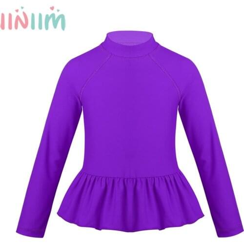 Big Girls Long Sleeve T-Shirts Tops SPF/UPF 50+ Sun Protection Peplum Swim Shirt Tee Rash Guard for Beach Pool Summer Clothes
