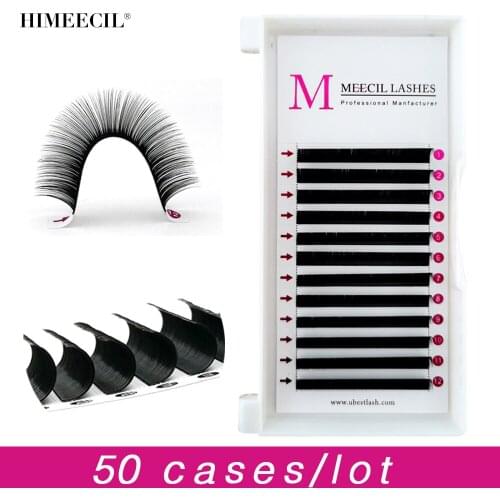 HIMEECIL Wholesale 50Case/Lot 10~16mm Mix Premium Lash Individual Eyelash Extension Maquiagem Cilios Black Mink false Eyelash