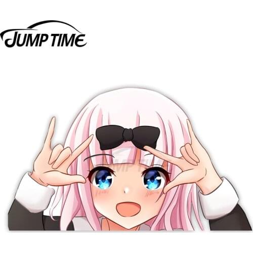 JumpTime 13 x 6.8cm For Pink Hair Girl Peek Peeking Peekers Peekabo Window Vinyl Car Bumper Anime Stickers VAN RV Decoration