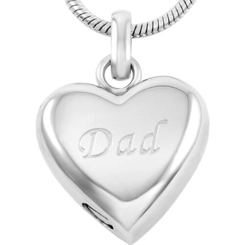 KLH8455 Engraved Dad Heart Cremation Urn Necklace for Fathers Funeral Ashes Keepsake Memorial Jewelry+Free Filling Kits