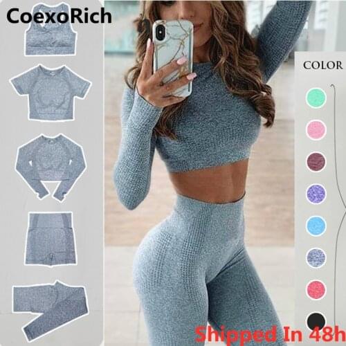 Sport Set Women Fitness Gym Clothing Seamless Yoga Suit 2/3/5 Pcs Crop Top Bra Tights Leggings Outfit Sportswear Tracksuit
