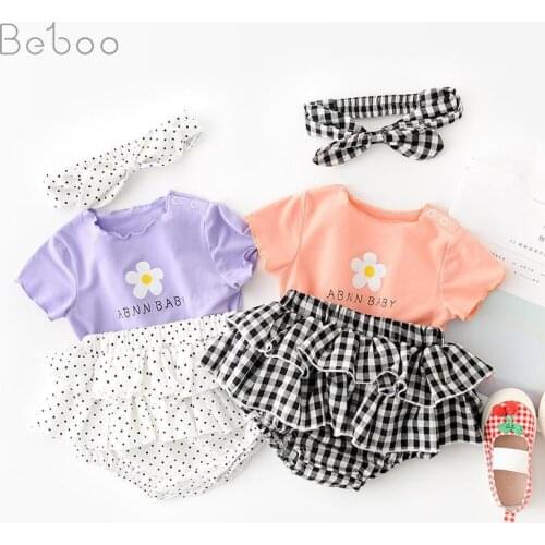 Baby Short Sleeve Sets Babies Clothes Girls Cute Flower Candy Color Suits Fashion Ins Korean Style Pure Cotton Summer Two Piece