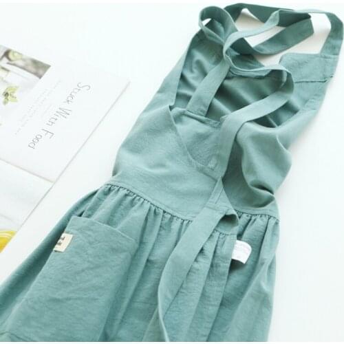 Korean Fashion Cotton Linen Apron , Florist, Artist, Craft, Work Wear,Waitress, Barista, Women Kitchen Cleaning Bib