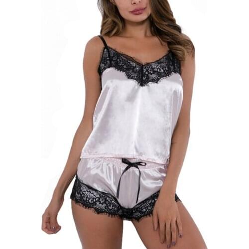 Summer Fashion Women Sexy Lingerie Silk Lace Casual Loose Solid Color Sleeveless Dress Patchwork Nightdress Sleepwear Clothing