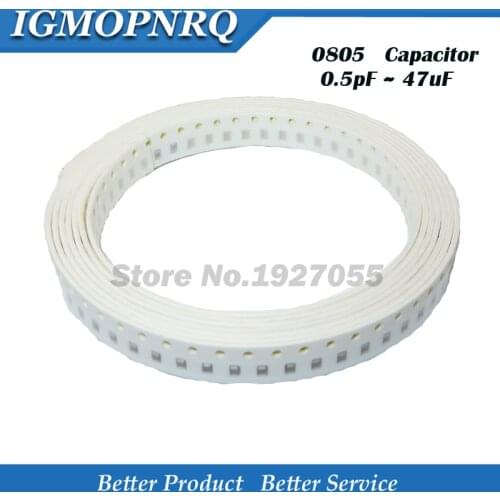100pcs 0805 50V SMD Thick Film Chip Multilayer Ceramic Capacitor 0.5pF-47uF 10NF 100NF 1UF 2.2UF 4.7UF 10UF 1PF SMD capacitance