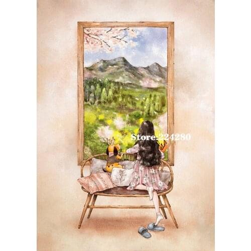Girl, dog, mountains set Needlework Cross stitch 14CT Unprinted Embroidery kits Arts Cross-Stitching,DIY Handmade Home Decor