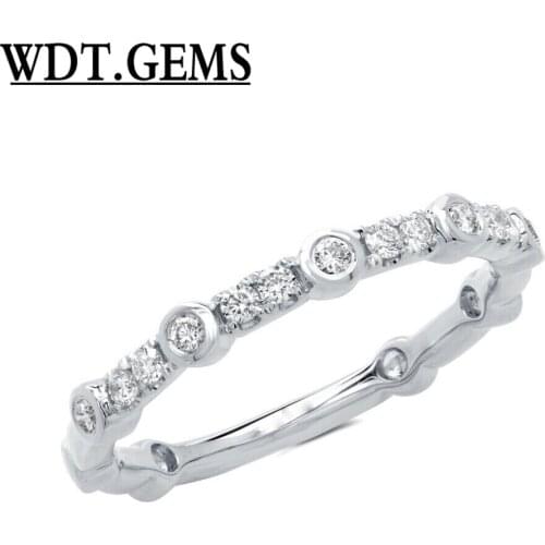 10K Rose Gold Bezel Prong Set Round Real Diamond Stackable Band Statement Ring