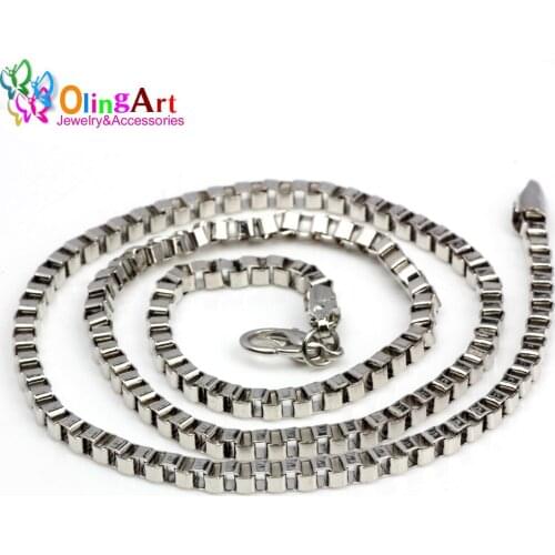 OlingArt Female Fashion purse 3*450MM 3pcs/lot Ancient Silver plated Cubes Clavicle chain necklaces DIY Women Jewelry making
