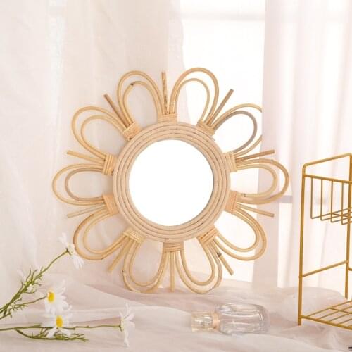 2 Size Woven Rattan Dressing Mirror Innovative Art Decoration Makeup Mirrors Bathroom New Arrive