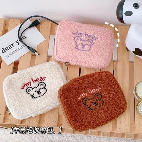 Cartoon Bear Embroidery Plush Cosmetic Bag Daily Storage Handbag Napkin Pouch Girls Pencil Case Women Clutch Purse Organizer