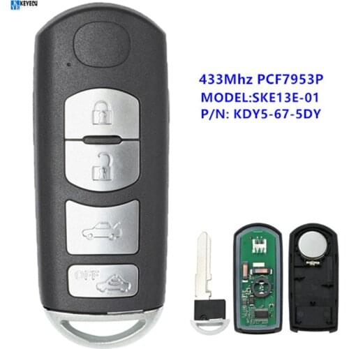 Keyecu Smart Remote Key 4 Button 433MHz 49 Chip for Mazda 6 3 MX-5 CX-3 CX-5 CX-7 FCC: SKE13E-01 (Mitsubishi System)