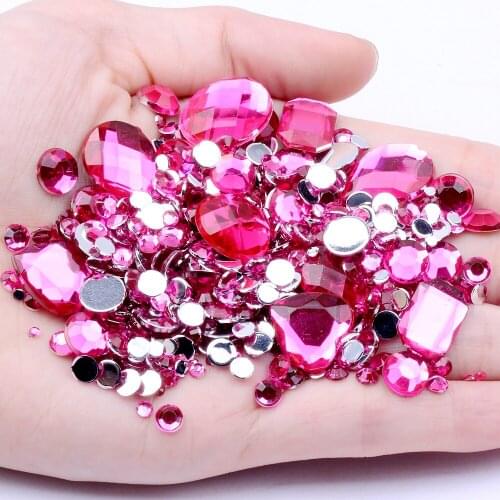 Mix Sizes Rose Color Round Strass Acrylic Loose Non-Hotfix Flatback Rhinestone Nail Art Crystal Stones For Wedding Decorations