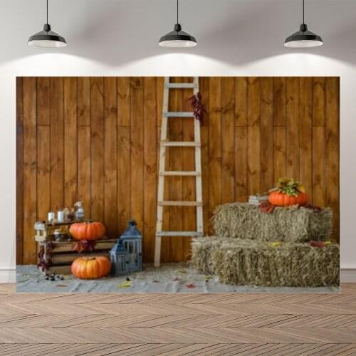 Seekpro Harvest Pumpkin Thanksgiving Background Photographic Backdrop Barn House Haystack Ladder Children For Photo Studio Shoot