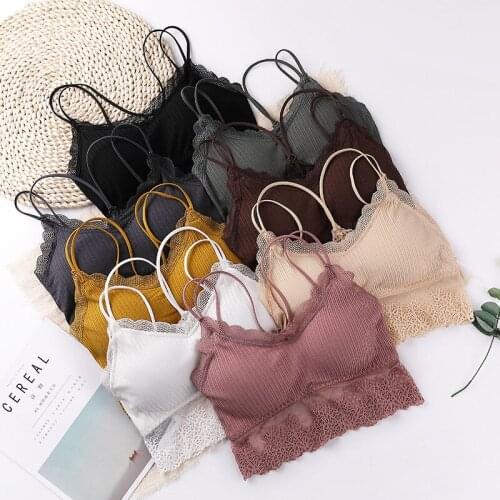 Screw Thread Women Lace Tube Top Removable Chest Pad Lingerie Cross Shoulder Strap Vest Sport Female Underwear Sweet Bra Bandeau