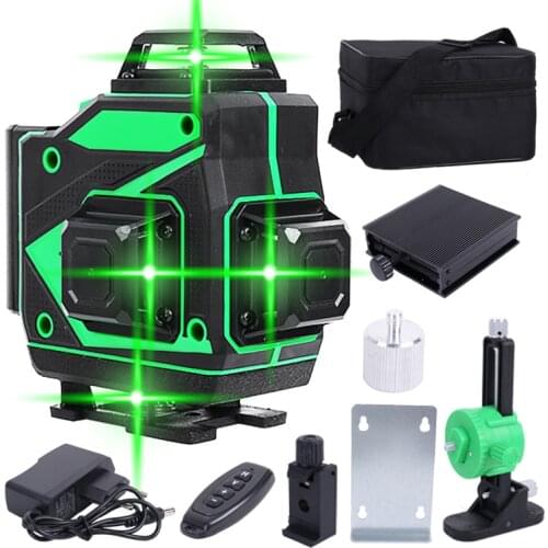 Green Laser Levels 12/16 Lines 3D 4D Horizontal Vertical 360 Laser Level Auto Self-Leveling Remote Control Indoor Outdoor 515nm