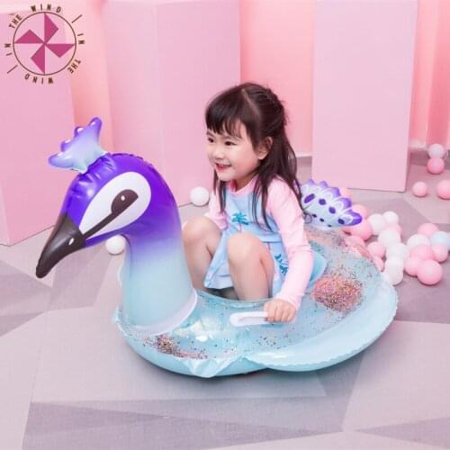 In The Wind Baby Inflatable Flaming Unicorn Peacock Glitter Pool Float Ride-On Swimming Ring Safe Seat Water Toys Infant Circle