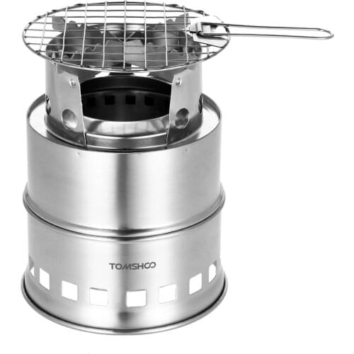 TOMSHOO Camping Wood Stove Windproof Wood Burning Stove Compact Stainless Steel Alcohol Stove for Hiking Backpacking Picnic BBQ